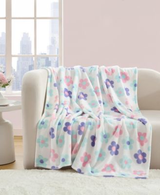 Retro Daisy Toss Printed Plush Throw, 70" X 50"