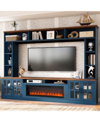  Entertainment Center with Bookshelves & Electric Fireplace for TVs up to 80