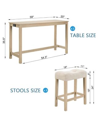 Streamdale 4-Piece Bar Table Set with Power Outlet & 3 Padded Stools