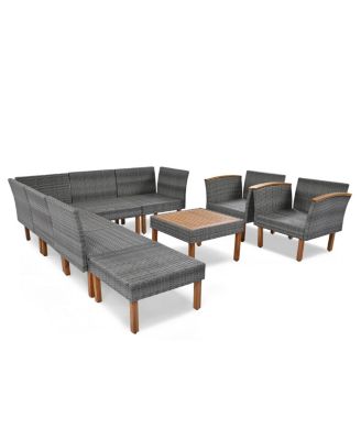 9-Piece Outdoor Patio Wicker Furniture Set with Acacia Wood Legs