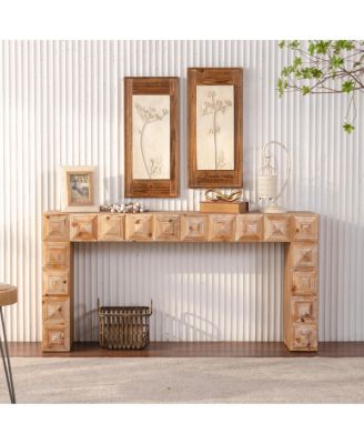 Rustic Geometric Carved Console Table