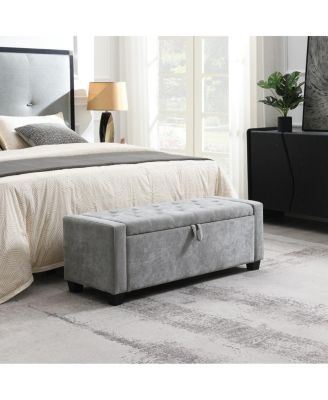 48" Storage Ottoman Bench with Safety Hinge, Upholstered Entryway Seating