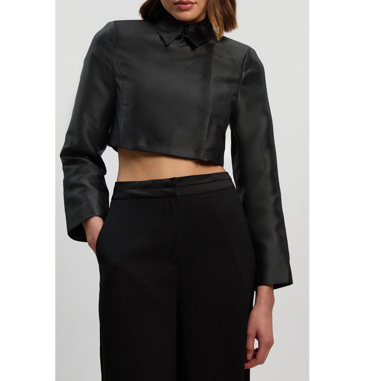 Женская куртка Karen Millen Satin Twill Cropped Wrap Tailored, цвет: Чёрный — фото 6