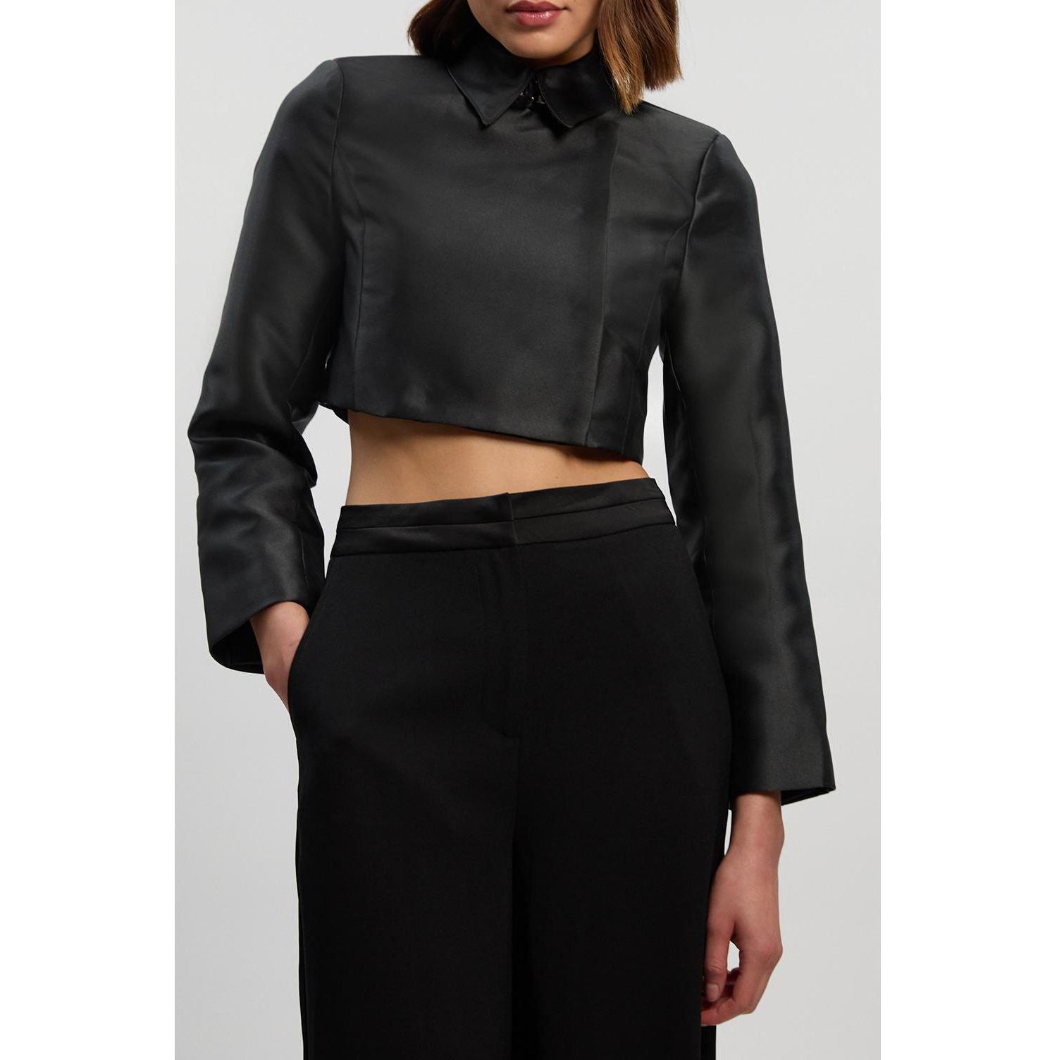Women's Satin Twill Cropped Wrap Tailored Jacket
