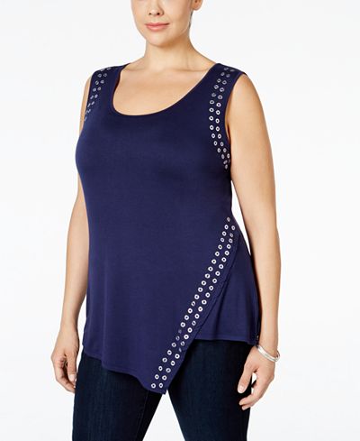 Belldini Plus Size Grommet Asymmetrical Top