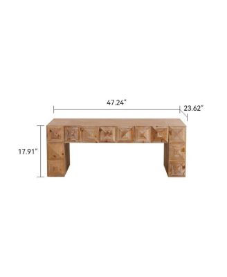 Rustic Geometric Relief Coffee Table - Solid Wood & MDF