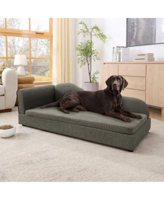 Modern Oversized Linen Dog Sofa, Irregular Wave Backrest Single Armrest Pet Bed for Large Dogs