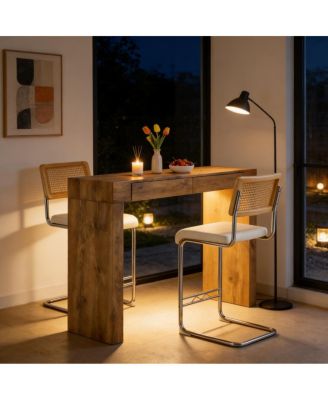 PU leather bar chair & wood grain bar table set with storage