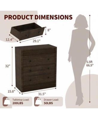 3 Drawer Dresser for Bedroom, Fluted Chest of Drawers, Modern Wooden Nightstand Storage Cabinet