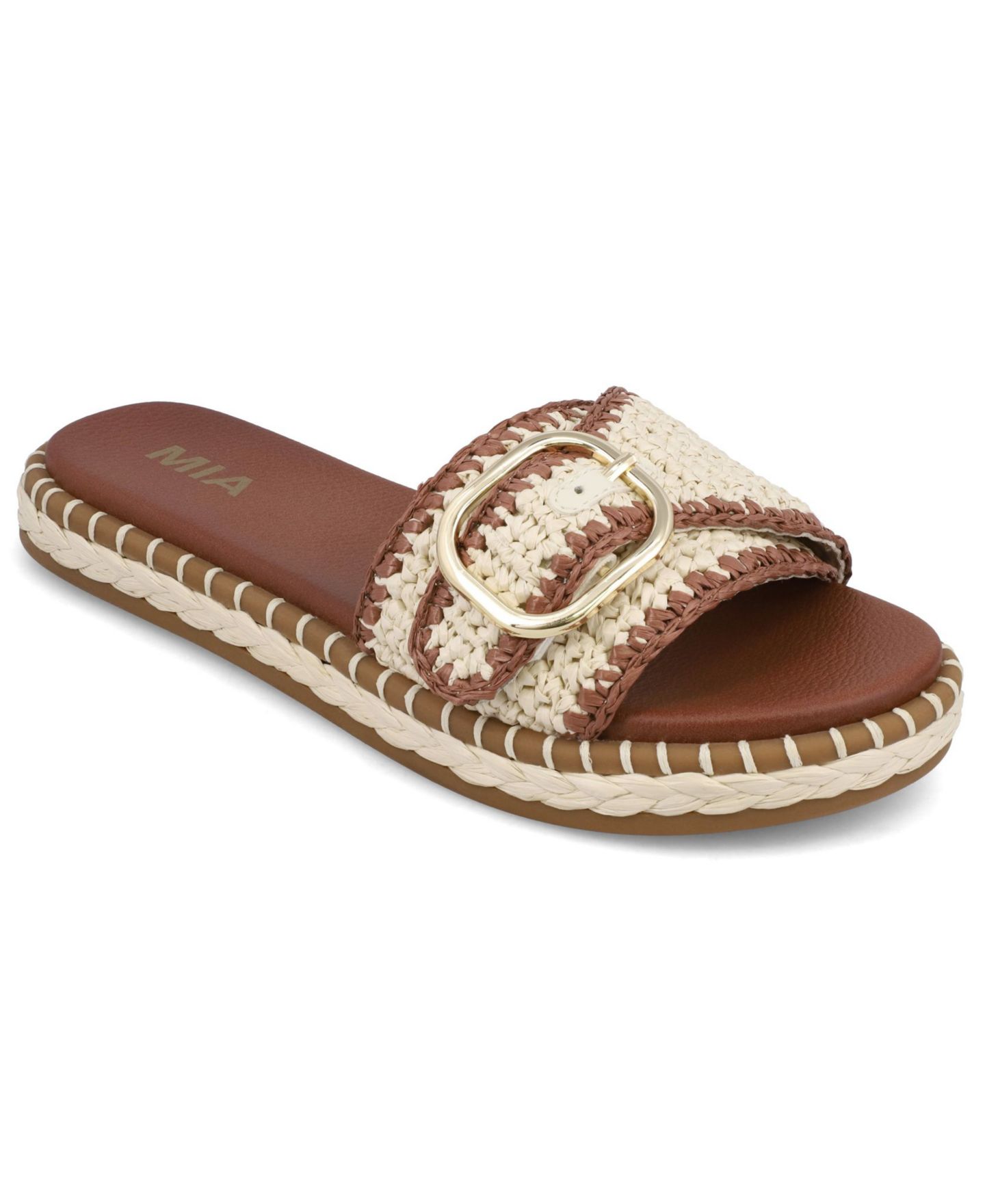 Женские сандалии MIA Sabriel Woven Raffia Slide, цвет: Костяной / Коньячный — фото 1