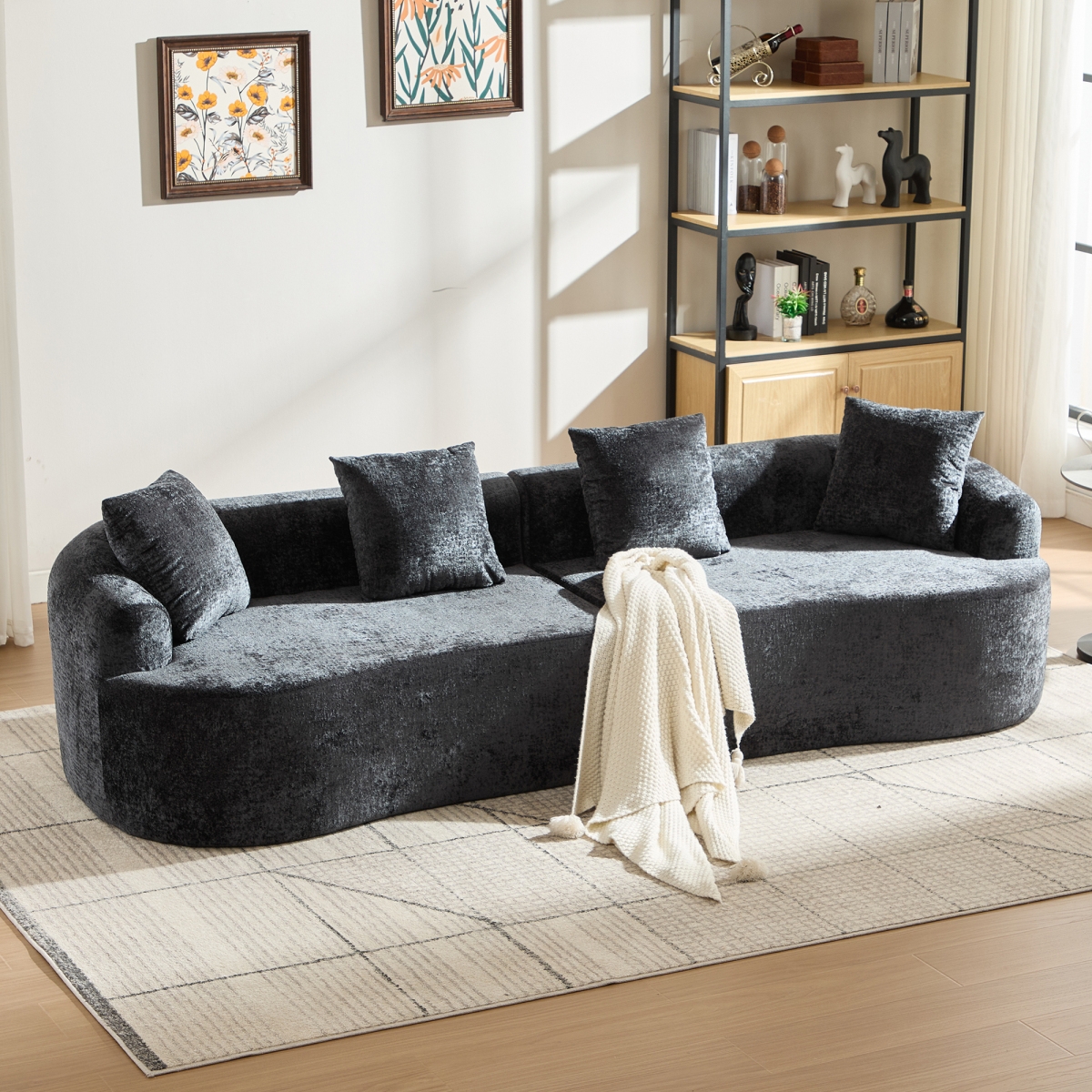 Streamdale Furniture Curved Loveseat with 3 Pillows, Deep Seat Couch for Apartment