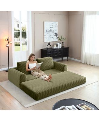 2-in-1 Folding Convertible Sofa Bed, Modern Corduroy Sleeper Couch with 2 Pillows