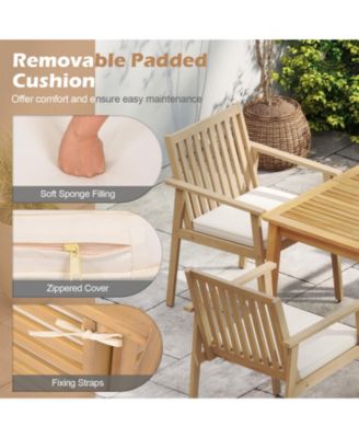 4 PCS Patio Dining Chairs w/ Removable Padded Cushion Armrests & Teak Oil Finish