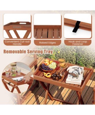 Patio Solid Wood Tray Table w/ Removable Top Rectangular TV Tray Bistro Table