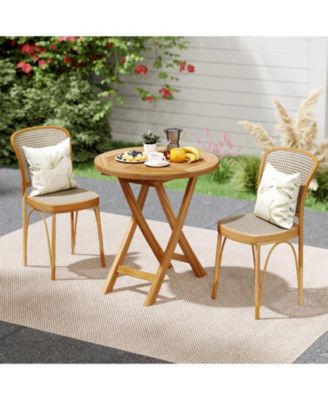 Patio Teak Wood Dining Table 27.5'' Round Side Table w/ Slatted Tabletop