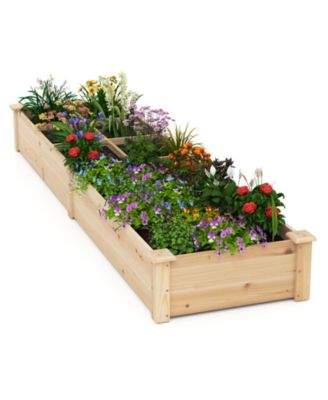 Raised Garden Bed Wooden Elevated Planter w/2 Planter Boxes 7 Compartments