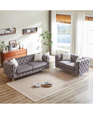 3+2 seater velvet sofa with solid wood frame and metal feet, 4 cushions.