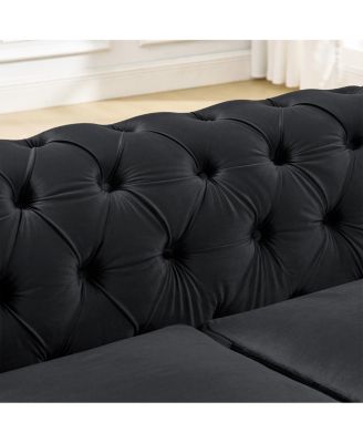 Mid Century Modern 3 Seater Velvet Chesterfield Sofa with 2 Pillows