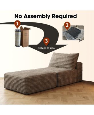 Camel Plush Corduroy Sofa Bed, Convertible Sleeper Chair with Pillow