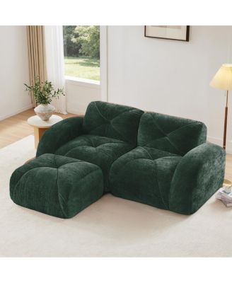  L-shaped Boneless Sofa, Soft Velvet, Tufted, 32D Sponge, No Assembly
