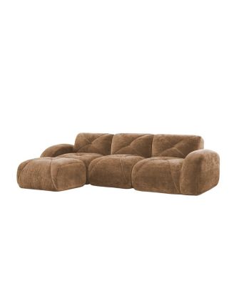 Camel L-Shaped Velvet Sofa with Tufted Design, Ergonomic, High-Density Sponge, No Assembly