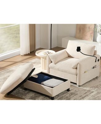 37" Sofa with Storage Ottoman, Phone Holder, Charger, Pockets, Chenille Armchair
