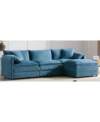 103" Chenille Modular Sectional Sofa with Deep Seat & Movable Ottoman