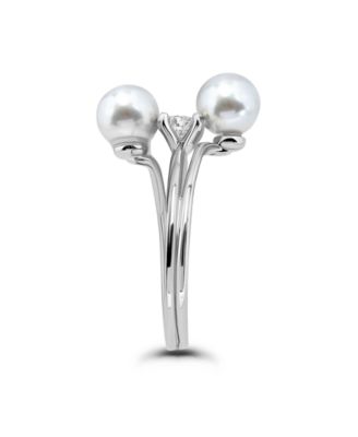 1/3 Cttw 4mm Round Cubic Zirconia Center Stone 6mm + 5mm Imitation Pearl on Bypass Band Ring