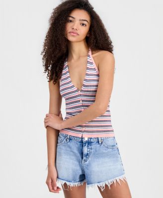 Juniors' Striped Halter-Neck Rib-Knit Vest