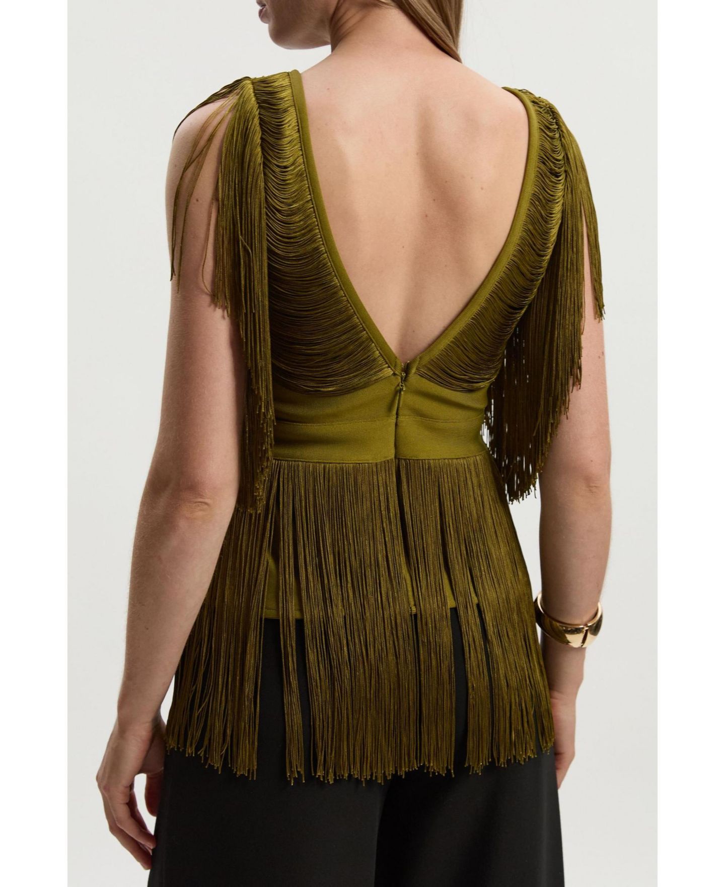 Женский топ Karen Millen Draped Fringe Knitted, цвет: Оливковый — фото 7