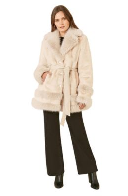 Women's Luxe Faux Fur Tie Belt Swing Coat