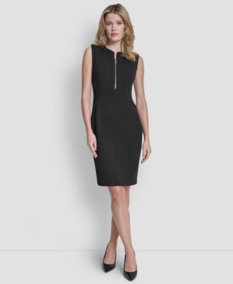 Women's Sleeveless Zipper Front Crewneck Sheath Dress