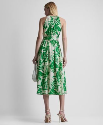 Women's Sleeveless Halter Neck Belted Fit and Flare Maxi Dress