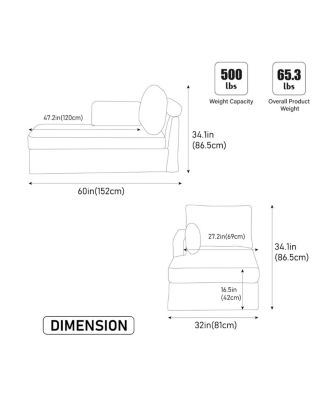Streamdale Taupe Wide Modular Sofa Bed with Chenille Fabric and Metal Legs