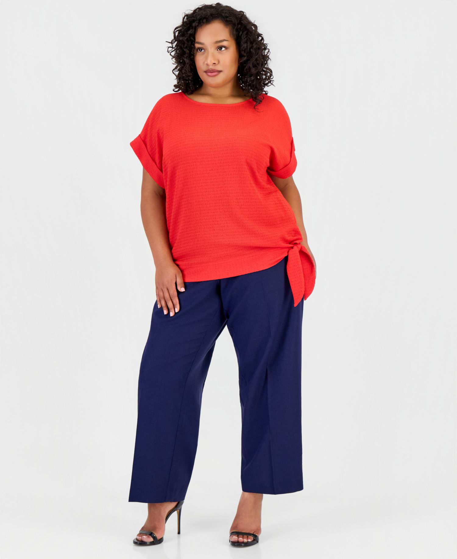 Plus Size Dolman-Sleeve Tie-Hem Top