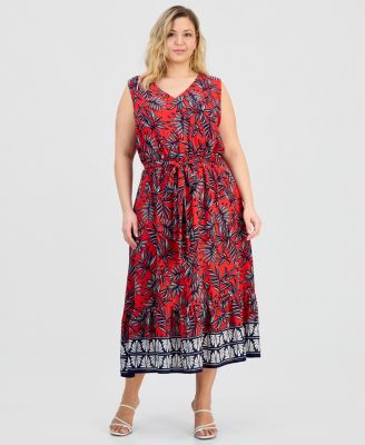 Plus Size V-Neck Sleeveless Tiered Dress