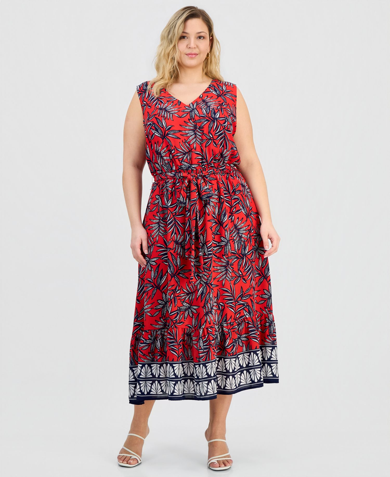 Plus Size V-Neck Sleeveless Tiered Dress