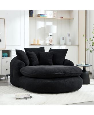 Oversized Oval Upholstered Bean Bag Sofa with 5 Pillows & Wrap Around Backrest
