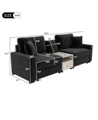 Modern Sofa Couch 95.7" Modular Upholstered with Storage Armrest