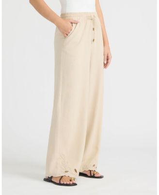 Women's Wide Leg Pant with Embroidered Hem