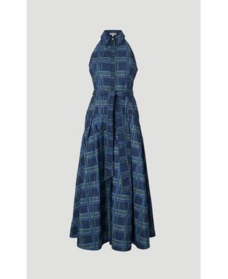 Women's Check Taffeta Belted Maxi Shirt Dress