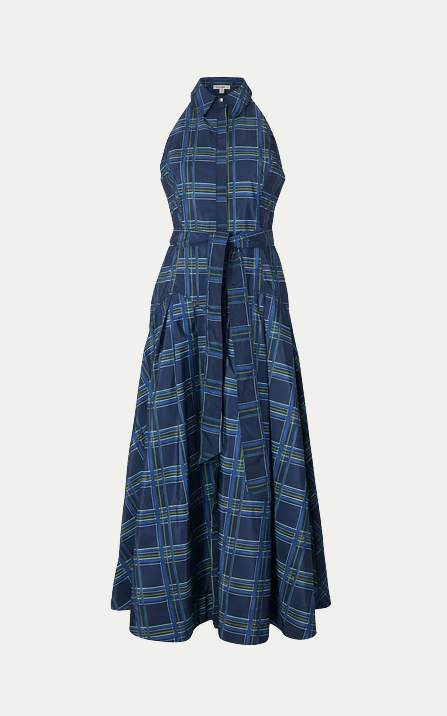 Women's Check Taffeta Belted Maxi Shirt Dress