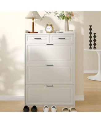 Shoe Storage Cabinet with 2 Drawers and 3 Flip Drawers, Hidden Wood Shoe Cabinet for Entryway, Narrow Shoe Rack