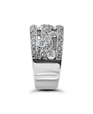 Cubic Zirconia Round Cut Pave Three Row Band Ring