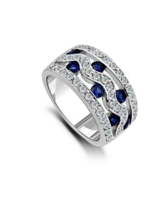 Cubic Zirconia Round Glass Stones Three Row Band Ring