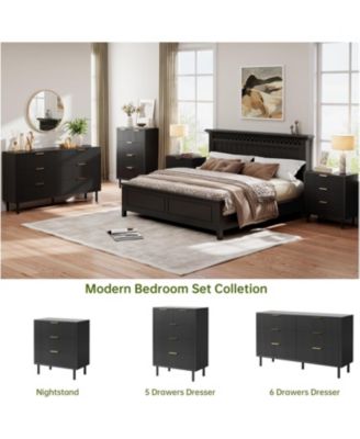 Black Wave Fluted 5 Drawer Dresser Tall Bedroom Chest Anti Tip Metal Legs Modern Storage for Small Spaces