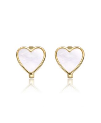 Dainty 14k Gold Plated Mother of Pearl Inlay Heart Earrings