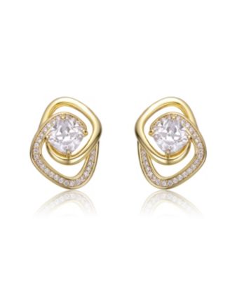 Elegant 14K Gold Plated CZ Double Knot Stud Earrings