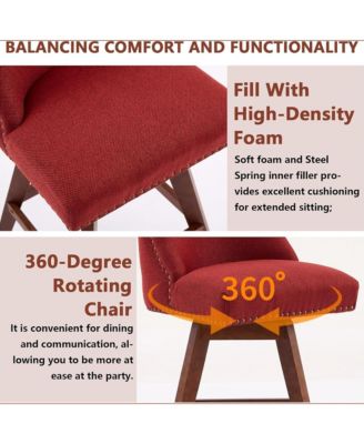 Swivel Bar Stools Set of 2, Modern Upholstered Counter Height Chairs with Wooden Legs and Nailhead Trim for Kitchen Island