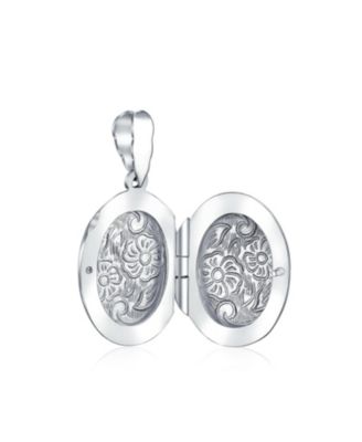 Embossed Floral Sunflower Photo Oval Locket Necklace Pendant Sterling Silver